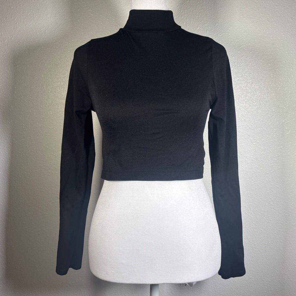 Free People FP Intimately Black Mock Chic Neck Seamless Long Sleeve Crop Top M/L